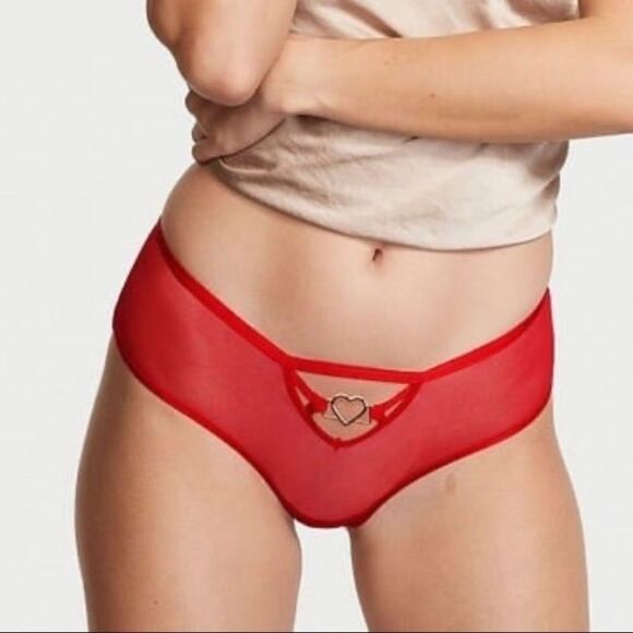 Victorias Secret Sexy Sheer Mesh Metallic hardware Heart cheeky panty Red Small - Picture 2 of 6